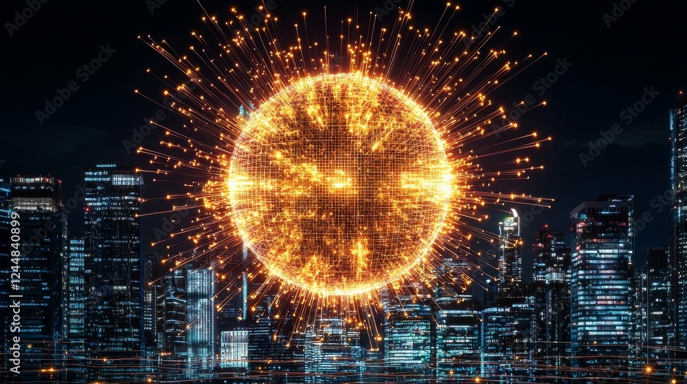 Poster stylized visualizations of the cell cycle with dynamic cityscape background