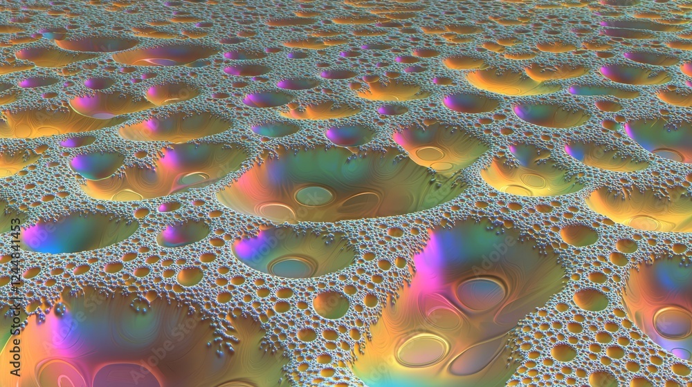 Poster vibrant 3d cellular representations with interacting patterns and colors