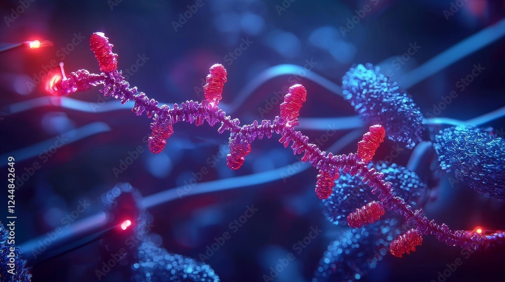 Poster abstract visual representation of fusion in colorful molecular design