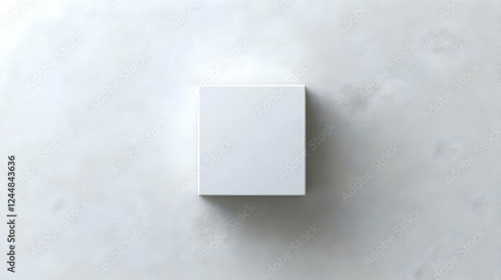 Poster Blank White Rectangular Box Rests on a Textured White Surface with Subtle Shadows