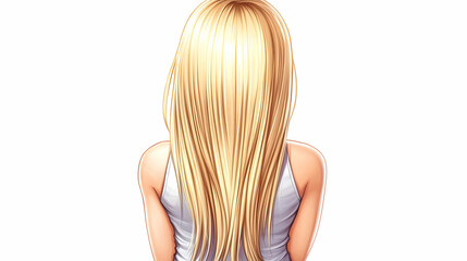 Obraz premium Illustration of a Woman with Long Blonde Hair Seen from Behind on a White Background