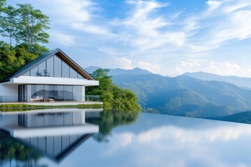 Obraz premium Future living house by the lake real estate serene environment