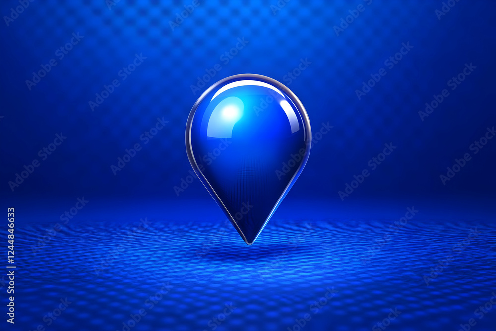 Poster 3d blue location pin icon on a textured background represents navigation or gps precisely