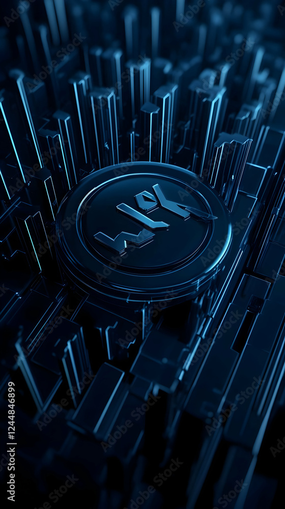 Poster 3d rendered abstract technology background with a circular icon and futuristic elements accurately