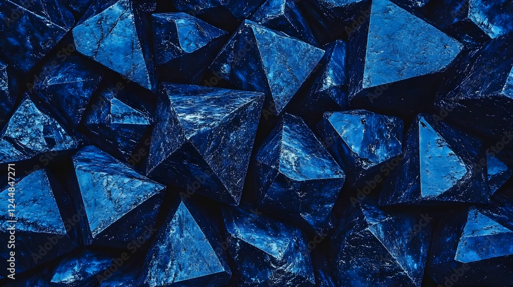 Poster dark blue triangular prisms form an abstract background texture close-up