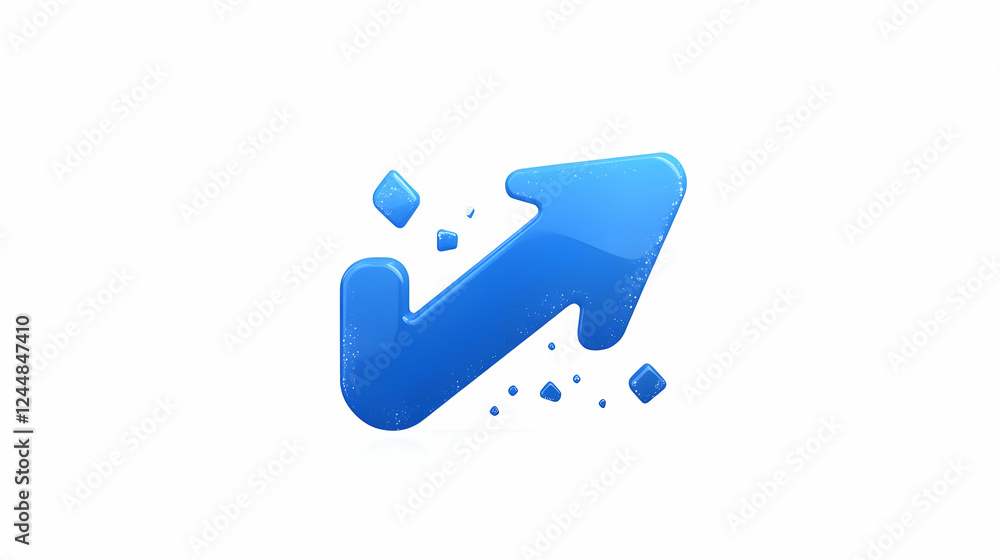 Aufkleber 3d blue arrow points upward with disintegrating pixels on white background