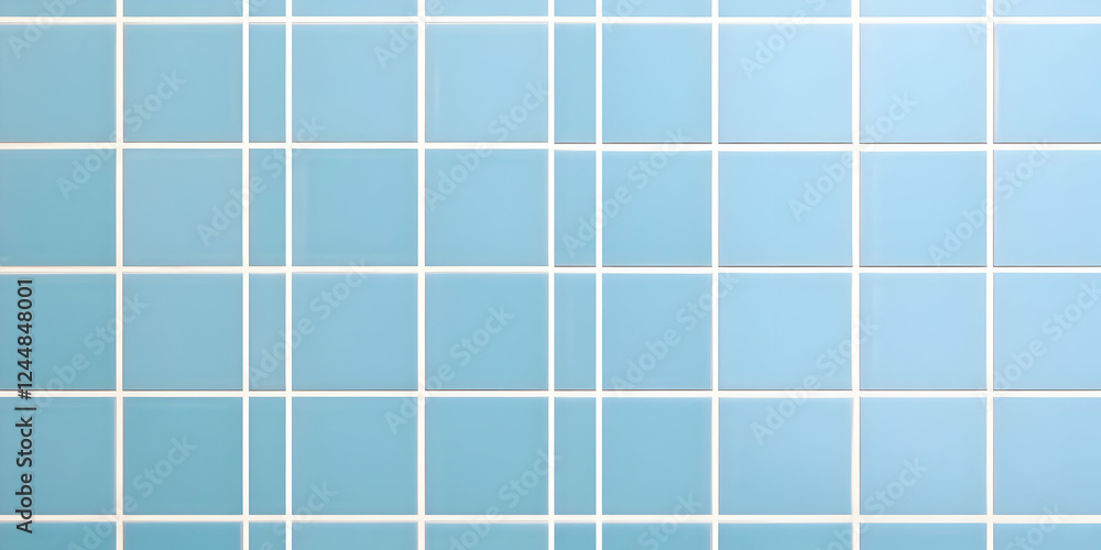 Poster Light Blue Square Tiles Form a Grid Pattern on a Wall, Creating a Clean and Modern Aesthetic.