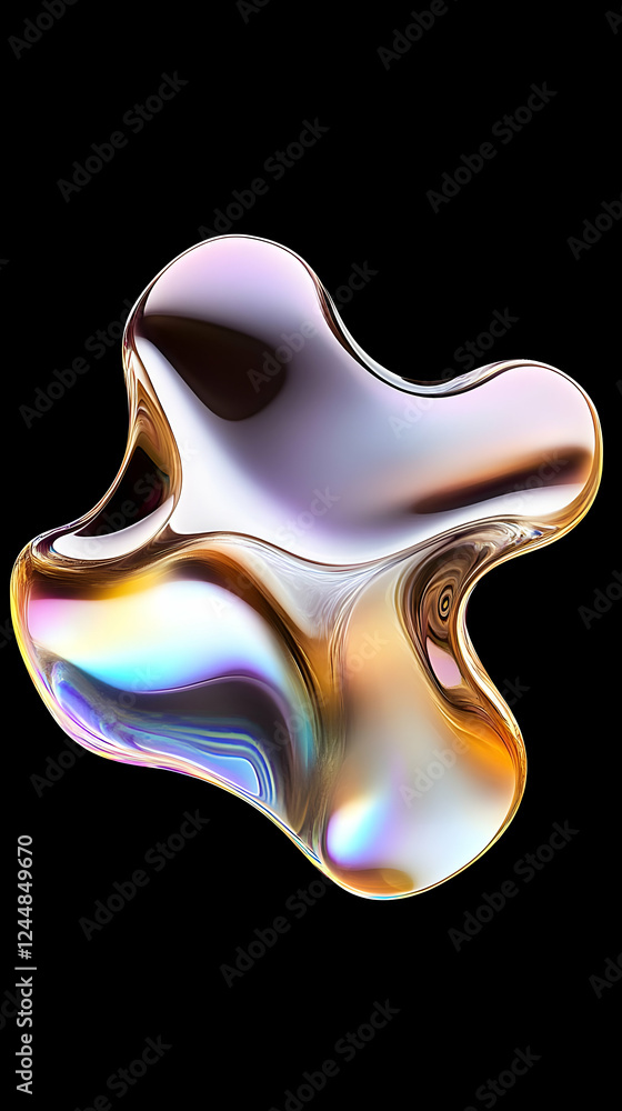 Poster iridescent fluid form flows elegantly against a dark background, creating a visually striking abstra