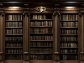 Obraz premium Classic Wooden Bookshelf Holds Numerous Books Neatly Organized and Displayed Elegantly in a Library