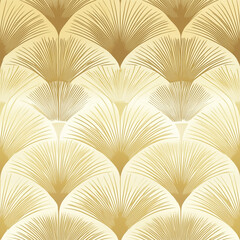 An Art Deco-inspired repeating pattern with delicate gold lines on a slightly lighter gold background, creating a luxurious and subtle texture