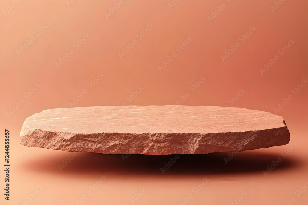 Poster 3d rendered floating rock platform on an orange background with soft lighting for product display