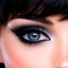 Obraz premium Close-up of a Blue Eye with Dramatic Black and Silver Eye Makeup Application
