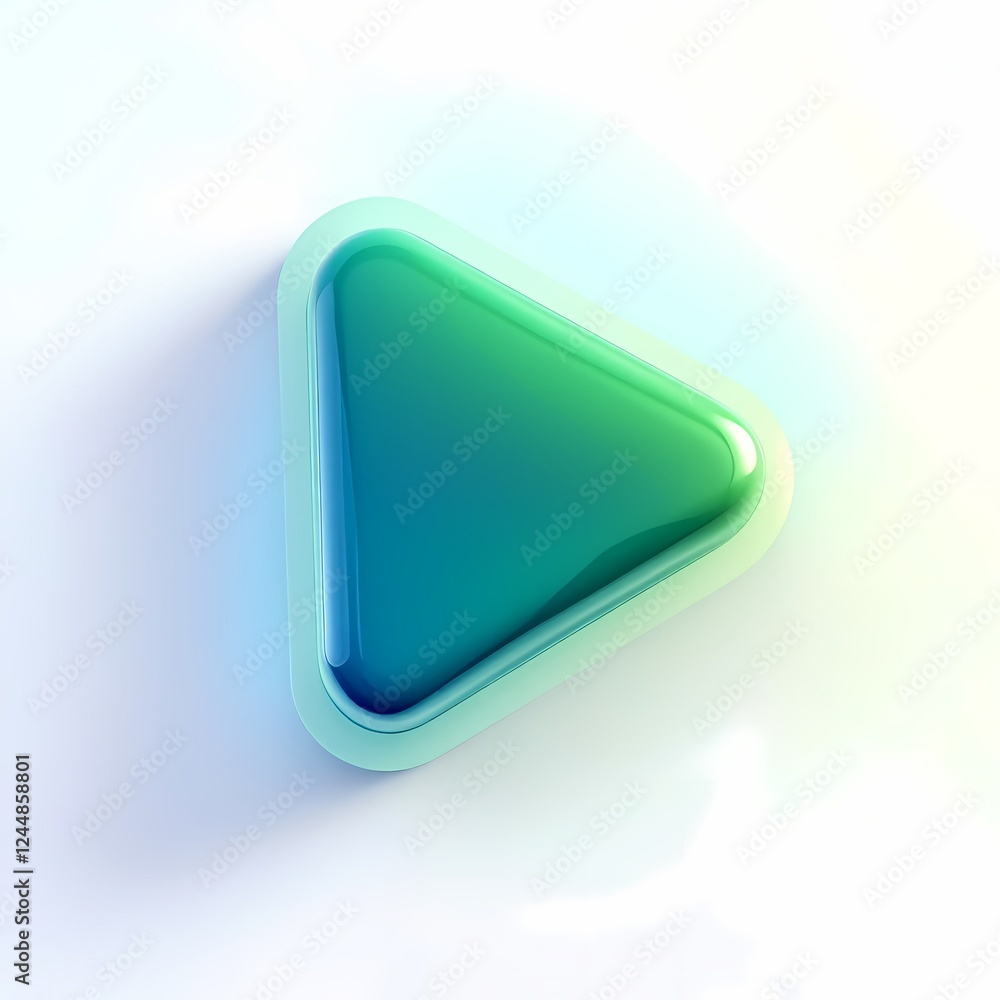 Poster glossy teal triangle play button icon 3d render
