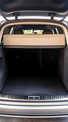 Empty Car Trunk Opens Wide, Revealing Spacious Interior and Cargo Space Ready for Luggage