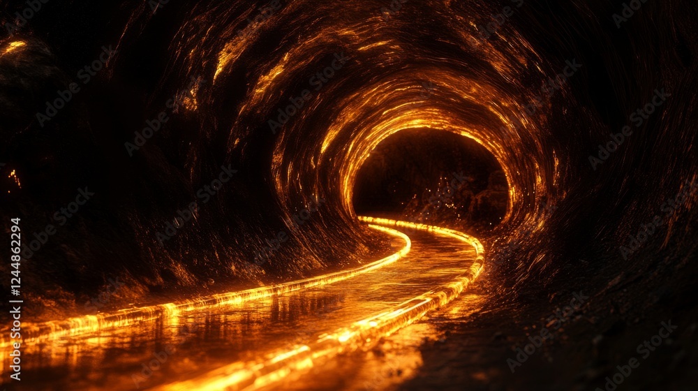 Fototapete abstract light streaks curving through a dark tunnel, creating a sense of velocity and futuristic tr
