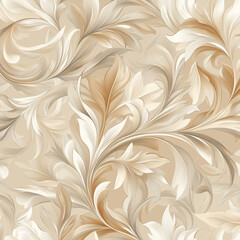 A decorative floral-inspired pattern with a swirling, abstract leaf motif in a soft champagne color, seamlessly blending into a subtle monochrome background.