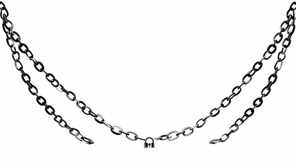 Fototapeta premium Two Metal Chains Connected by a Padlock Hang Loosely Against a White Backdrop