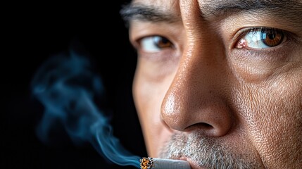 Obraz premium Close up Portrait of a Man Extinguishing a Cigarette with Intense Determination and Focus Etched on His Face Suggesting a Personal Challenge or Transformative Moment