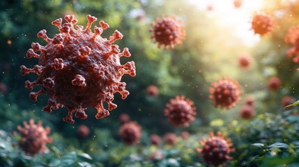 Virus particles float in sunlit foliage