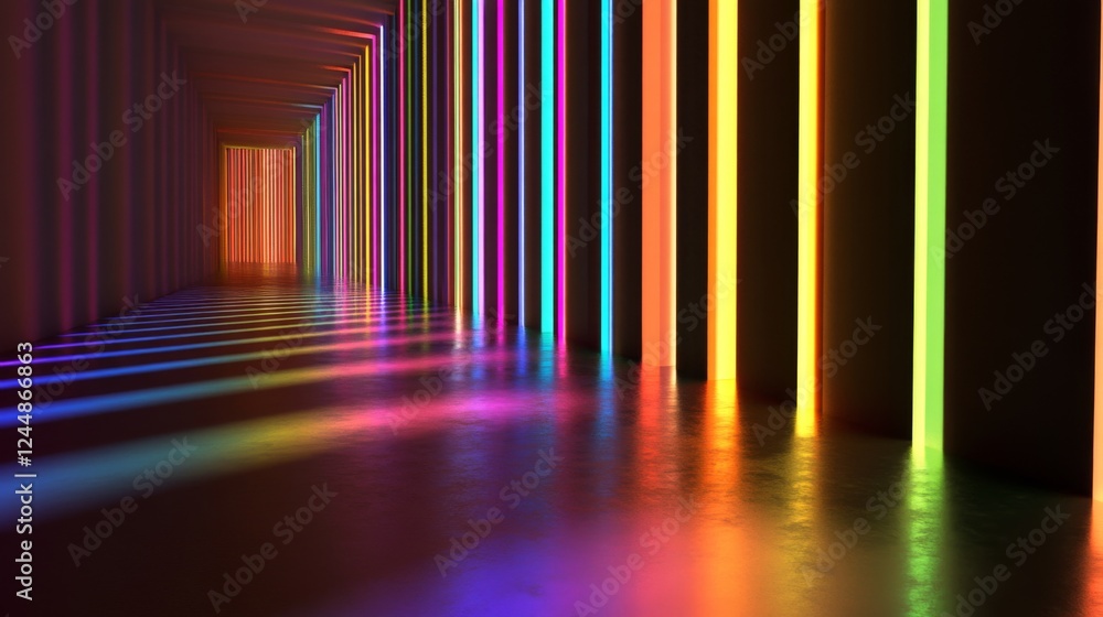 Fototapete array of rainbow-colored d bars in a row, gradually increasing in height, with smooth shadows and re
