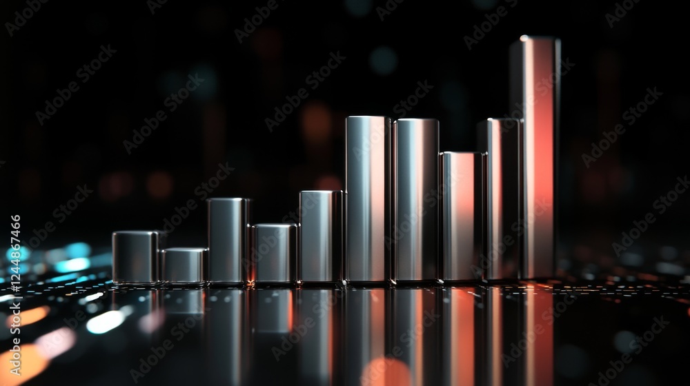 Poster a d financial bar graph with metallic bars, representing revenue comparison between different compan