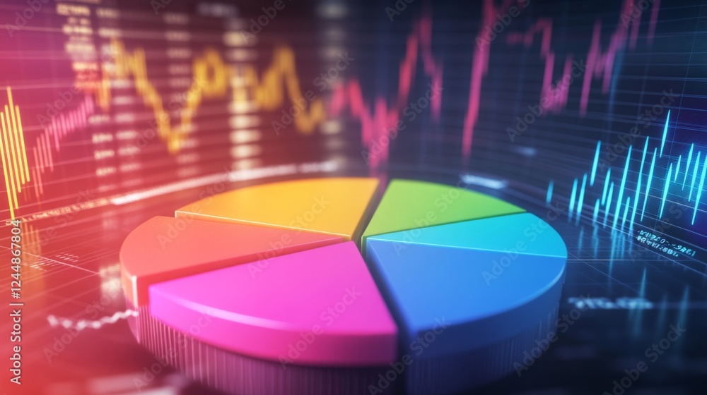 Fototapete a d financial pie chart with vibrant colors, representing different revenue streams, set against a d