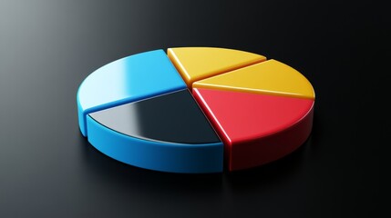 Obraz premium A D pie chart showcasing market share distribution among various companies, with labeled sections in bold colors, placed on a sleek black background to enhance visibility.