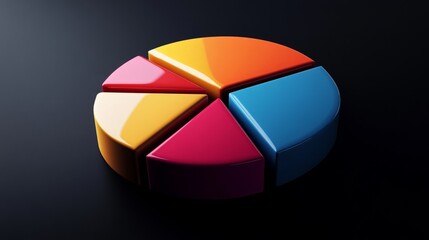 Obraz premium A D pie chart showcasing market share distribution among various companies, with labeled sections in bold colors, placed on a sleek black background to enhance visibility.