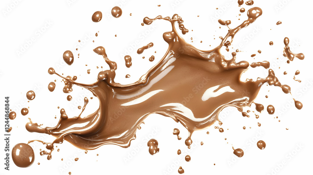 Poster chocolate splash explodes dynamically across a clean white backdrop