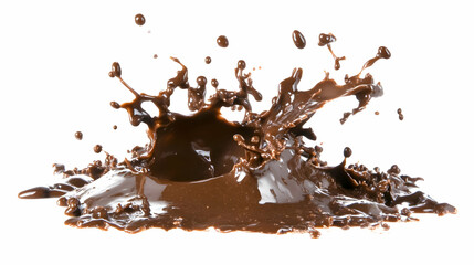 Liquid Chocolate Splashes Dynamically across a Clean White Backdrop