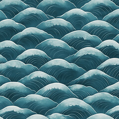 Obraz premium A traditional Japanese Seigaiha wave pattern in varying shades of deep teal, creating a sophisticated and calming monochrome effec