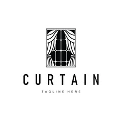 interior decoration curtain logo concept with simple minimalist concept illustration furniture template