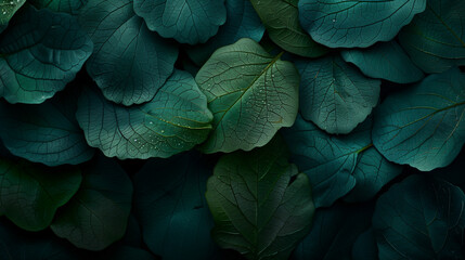 Obraz premium High quality dark blue with green leaves background