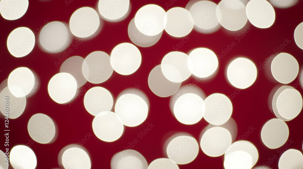 Poster abstract background with white bokeh circles on a red backdrop creates a soft, dreamy effect.