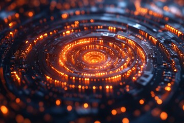 Abstract glowing orange and red circular design on a black background