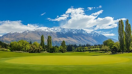 Obraz premium Majestic Mountain Golf Course: A Breathtaking View