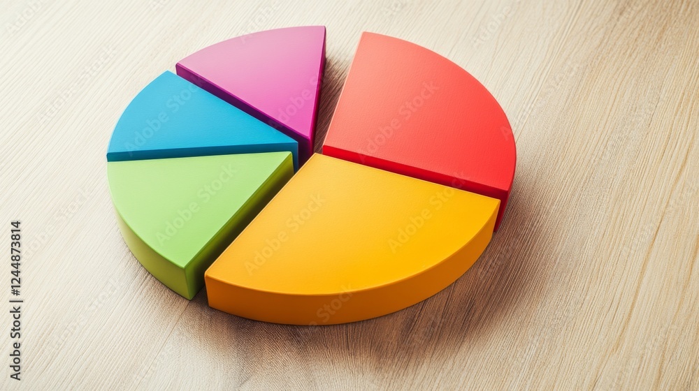 Poster a close-up of a financial pie chart displaying customer demographics, with distinct colors for age g