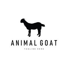 Livestock Goat Logo, Simple Farming Silhouette Design Product Brand Templet Illustration
