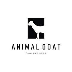 Livestock Goat Logo, Simple Farming Silhouette Design Product Brand Templet Illustration