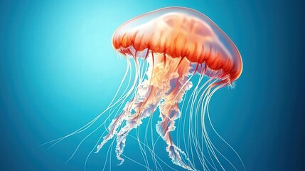Fototapeta premium Vibrant Jellyfish Floating in Blue Ocean Water