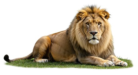 Fototapeta premium Majestic Male Lion Resting on Grass