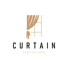 interior decoration curtain logo concept with simple minimalist concept illustration furniture template