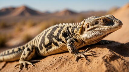 closeup of a reptile on an arid desert background
