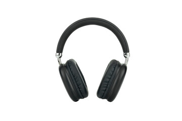 Black wireless headphones isolated on a white background with clipping path.