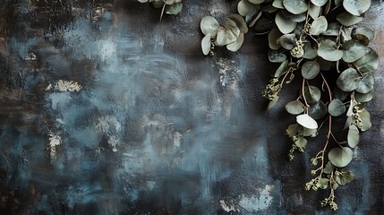 Eucalyptus leaves on dark background