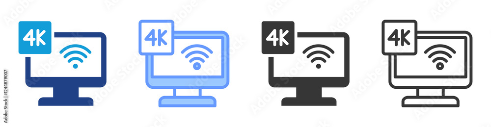 Poster 4k video streaming icon set multiple style collection