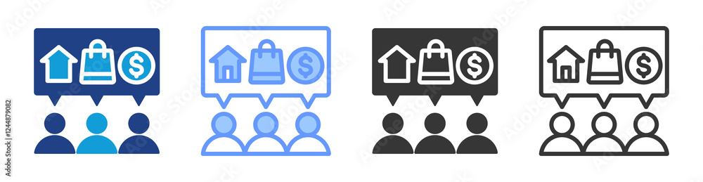 Poster Consumer demand icon set multiple style collection