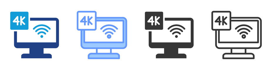4k video streaming icon set multiple style collection