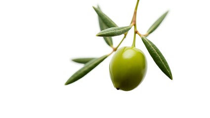 Obraz premium Single Green Olive on Branch - Purity and Nature's Bounty - Perfect for Culinary or Health Websites
