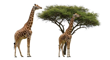 Obraz premium Two Giraffes Under Acacia Tree in African Savanna